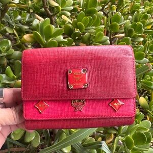 MCM Red Textured Leather Wallet